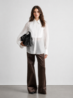 Sheer Bib-Front Oversized Shirt