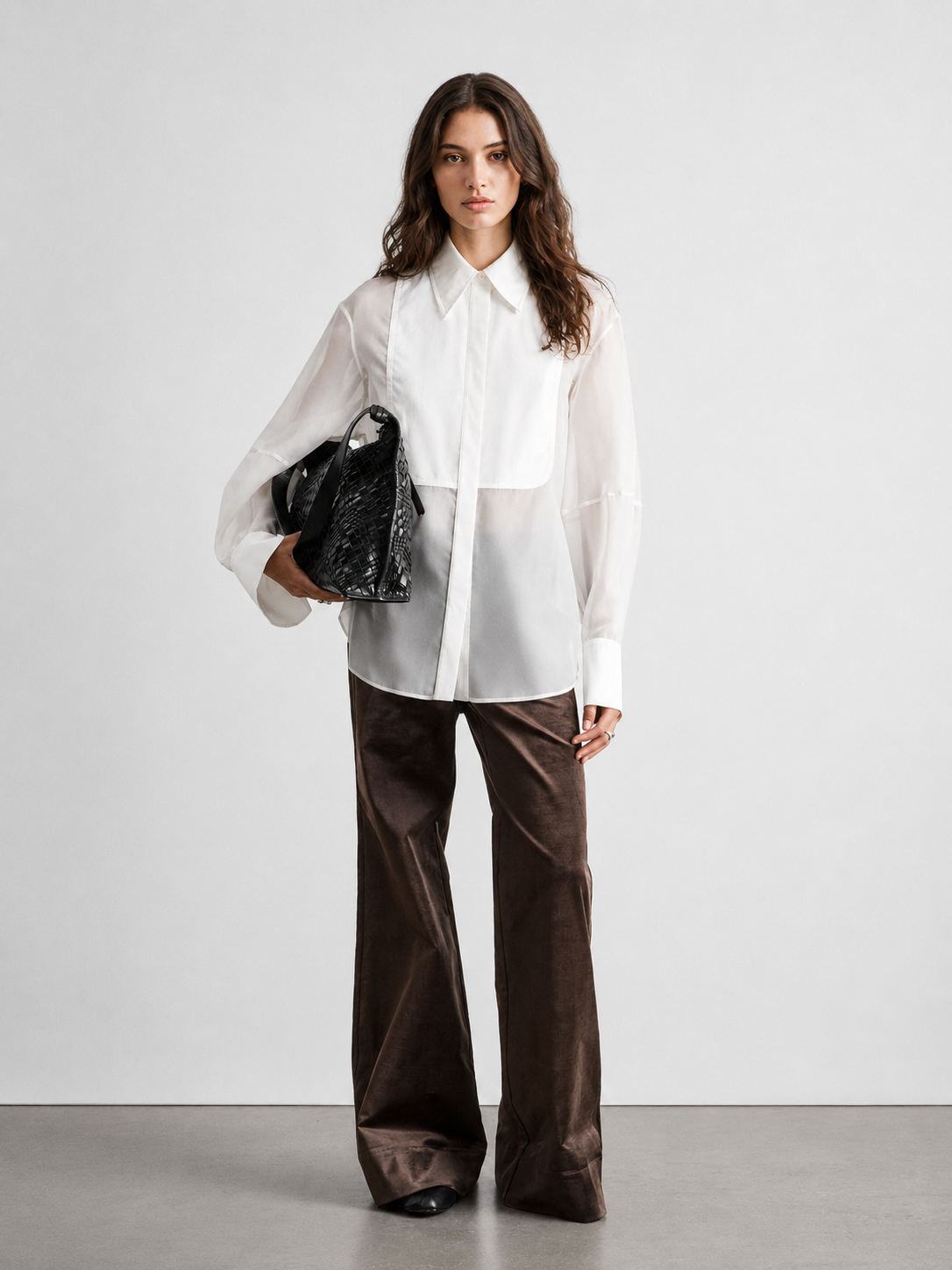 Sheer Bib-Front Oversized Shirt