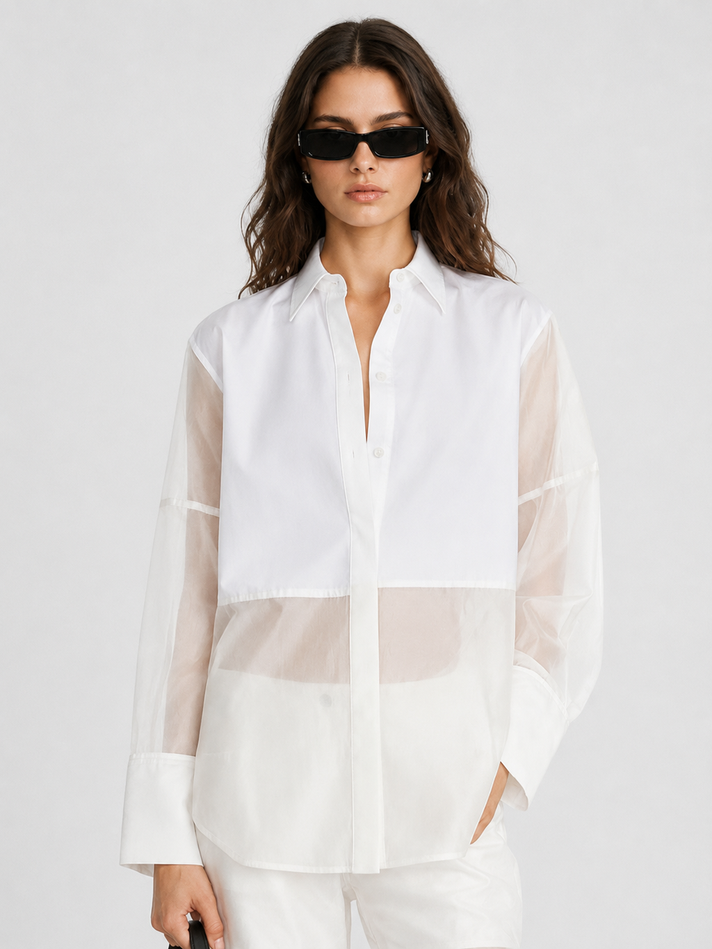 Sheer Bib-Front Oversized Shirt