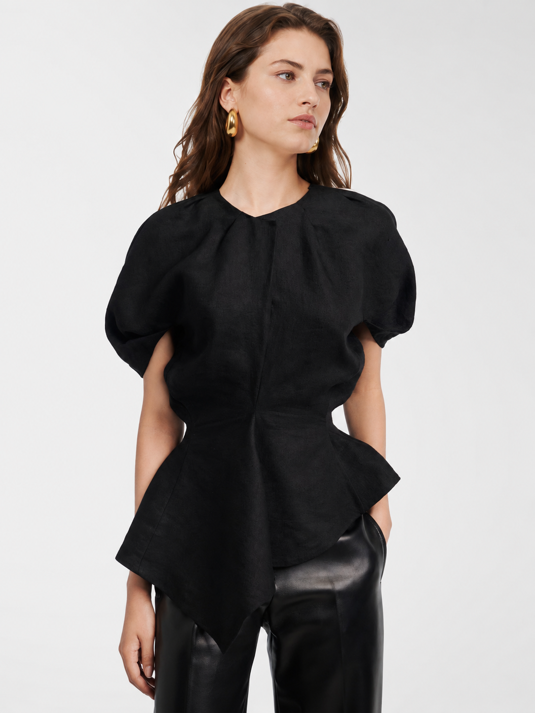 Sculpted Puff Sleeve Peplum Top