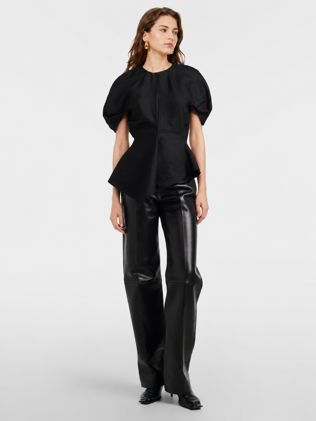 Sculpted Puff Sleeve Peplum Top