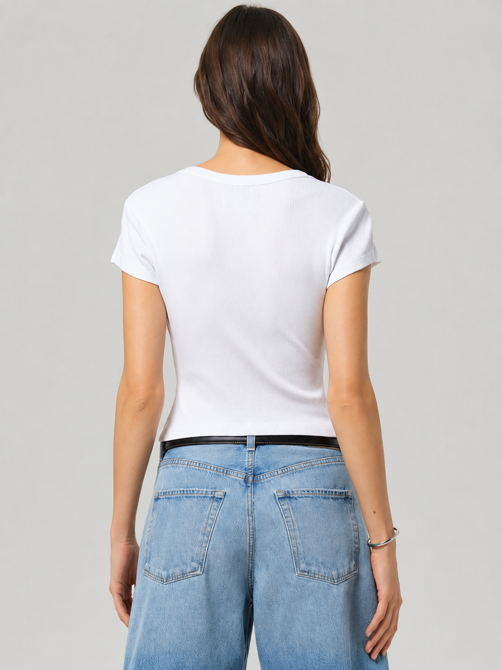 White Button Front Cropped Tee