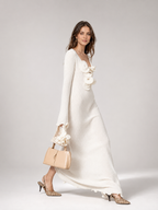 Ivory Rosette Knit Maxi Dress