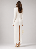Ivory Rosette Knit Maxi Dress