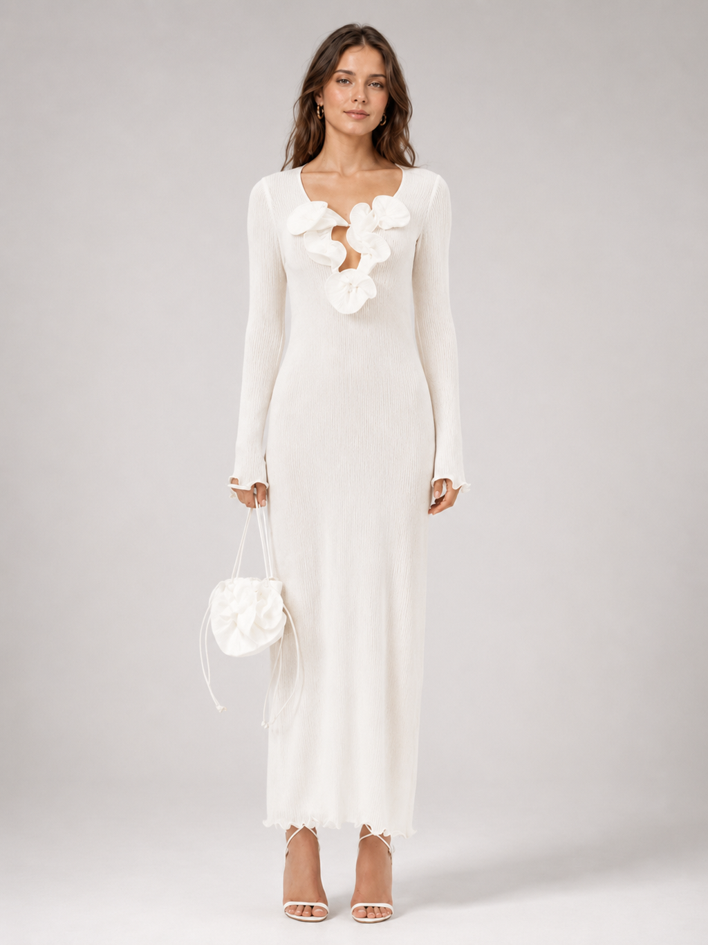 Ivory Rosette Knit Maxi Dress