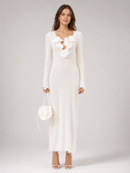 Ivory Rosette Knit Maxi Dress