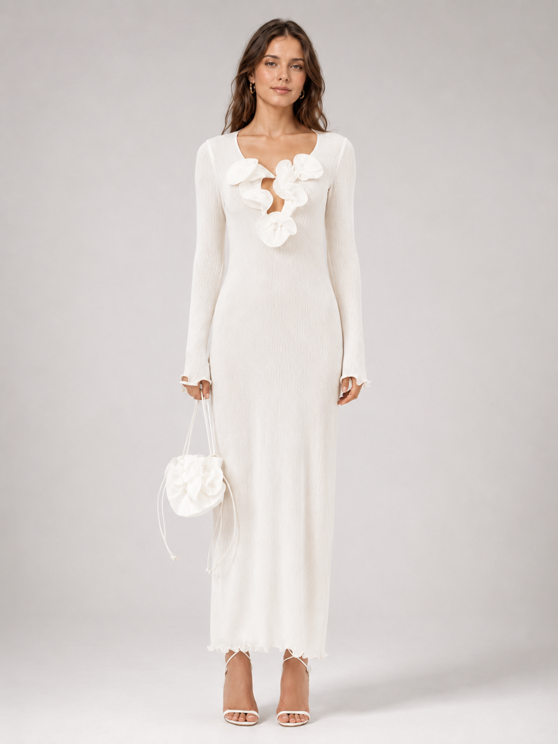 Ivory Rosette Knit Maxi Dress