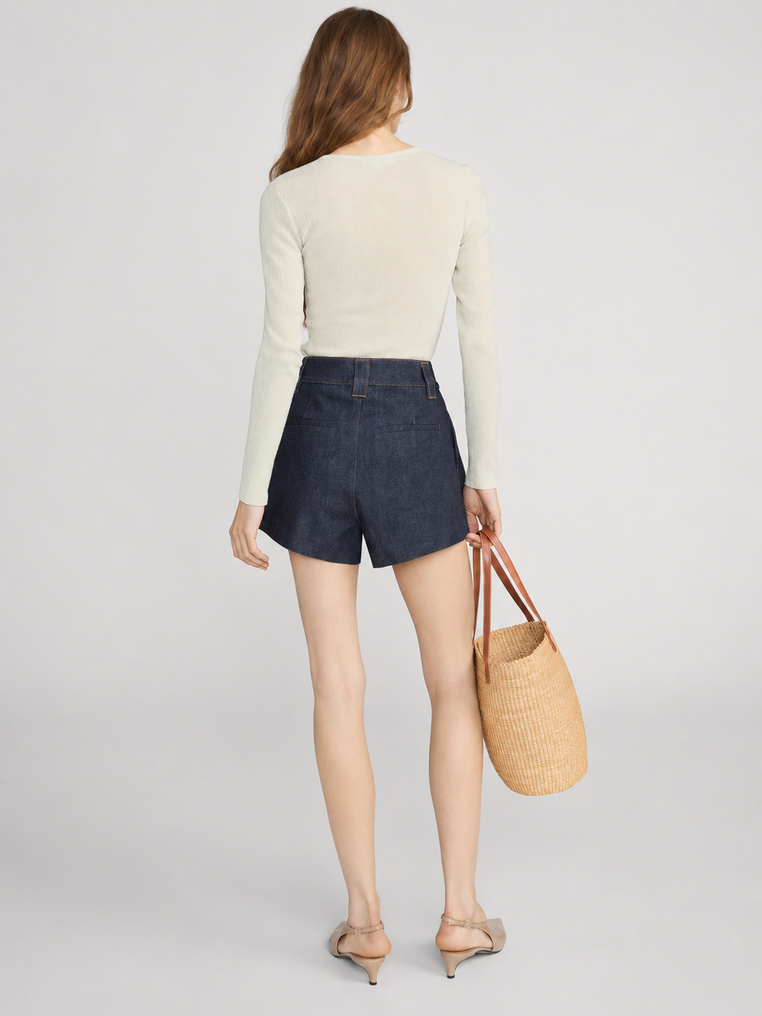 Pleated Denim Tailored Shorts