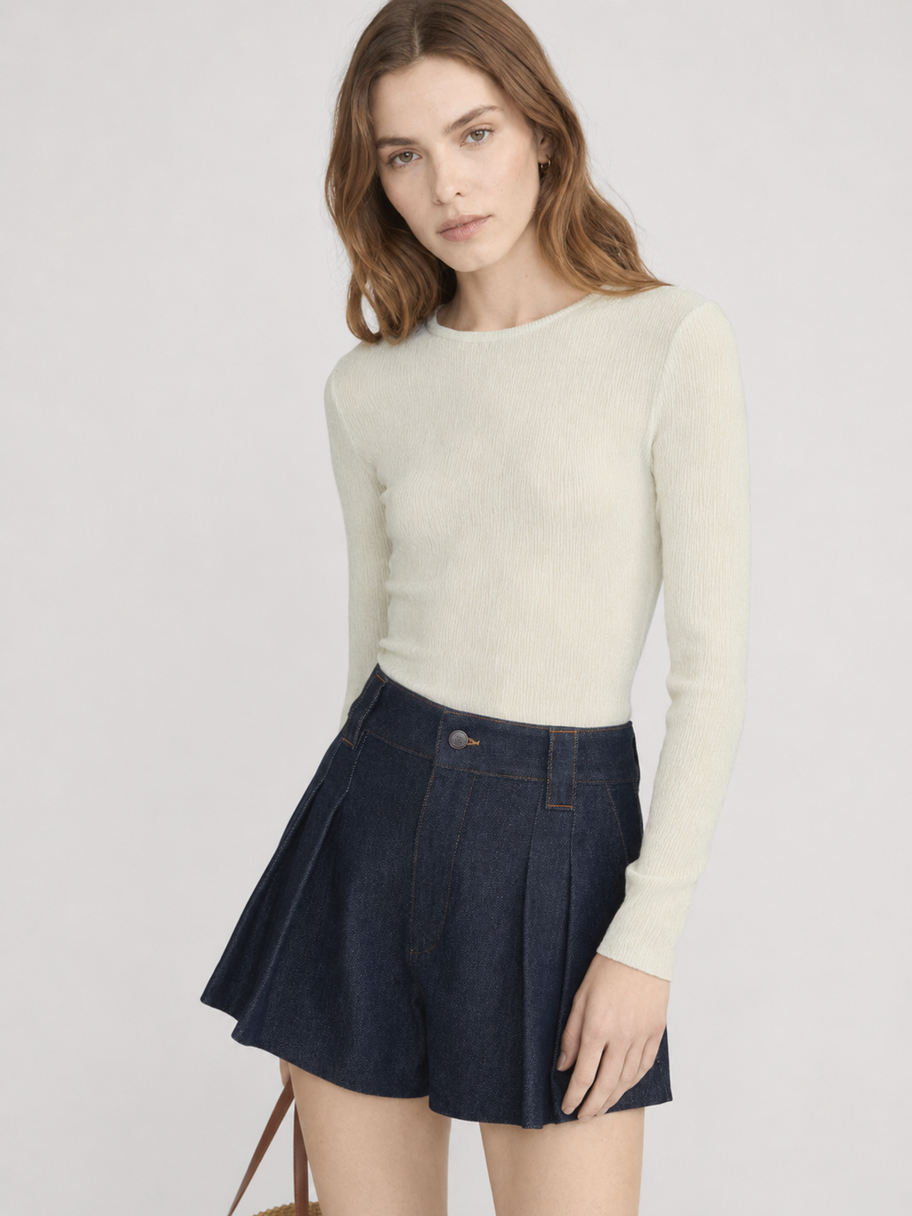 Pleated Denim Tailored Shorts