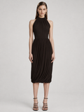 Chocolate Pleated Halter Midi Dress