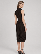 Chocolate Pleated Halter Midi Dress