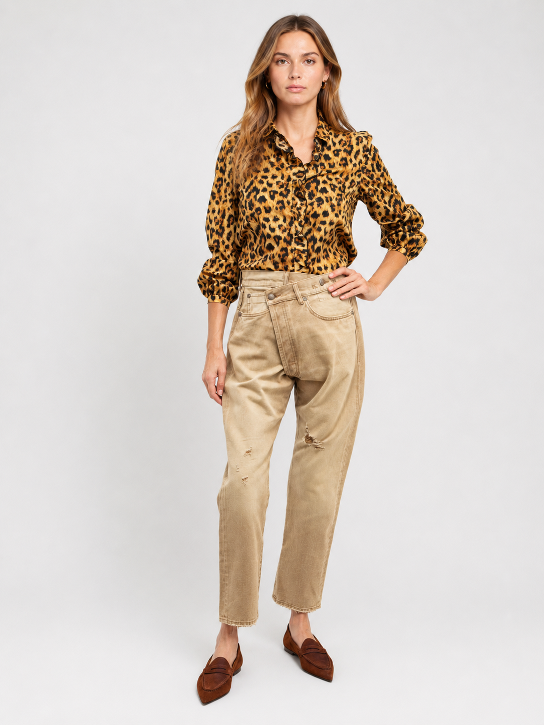 Leopard Print Button-Up Blouse
