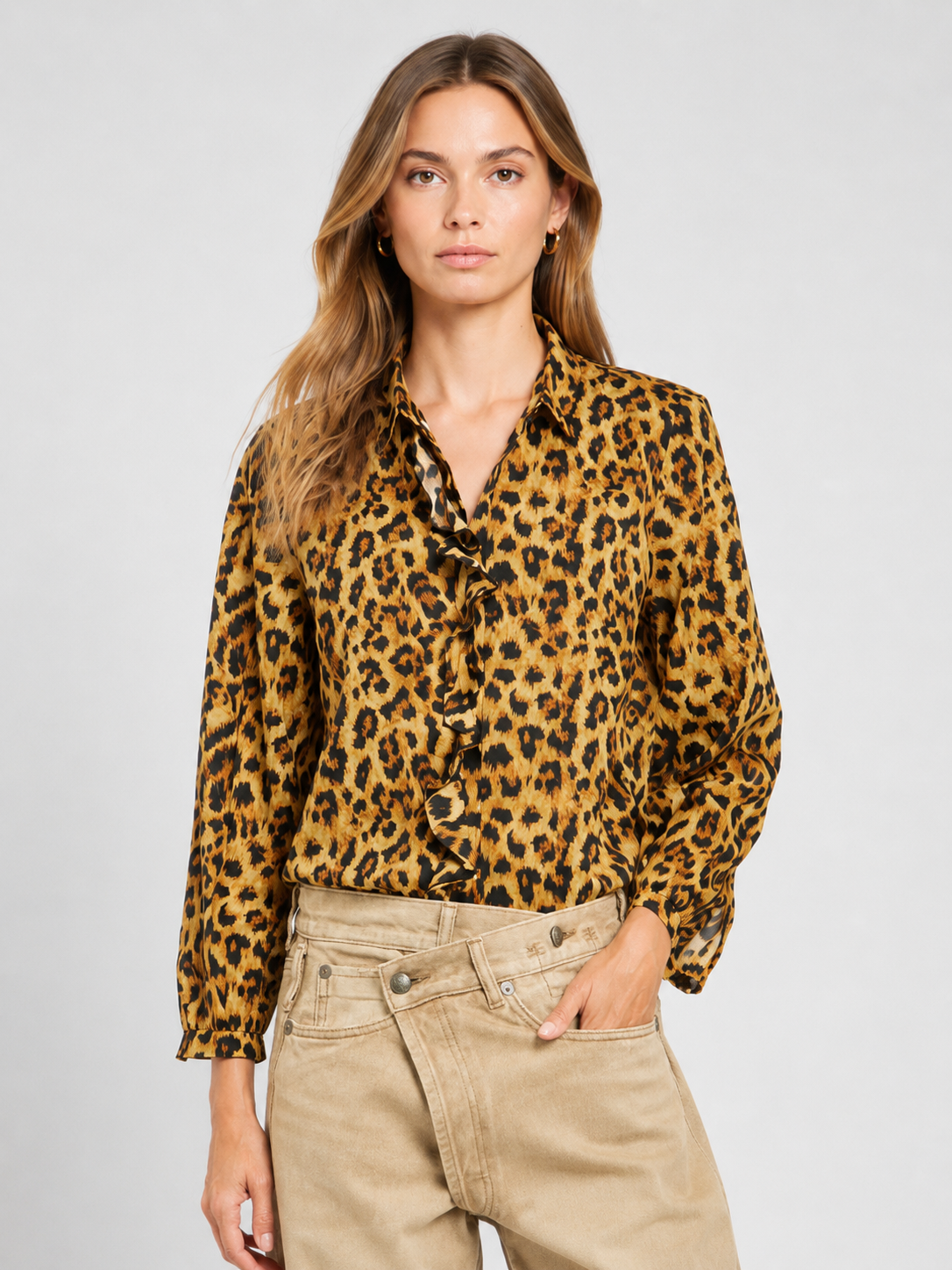 Leopard Print Button-Up Blouse