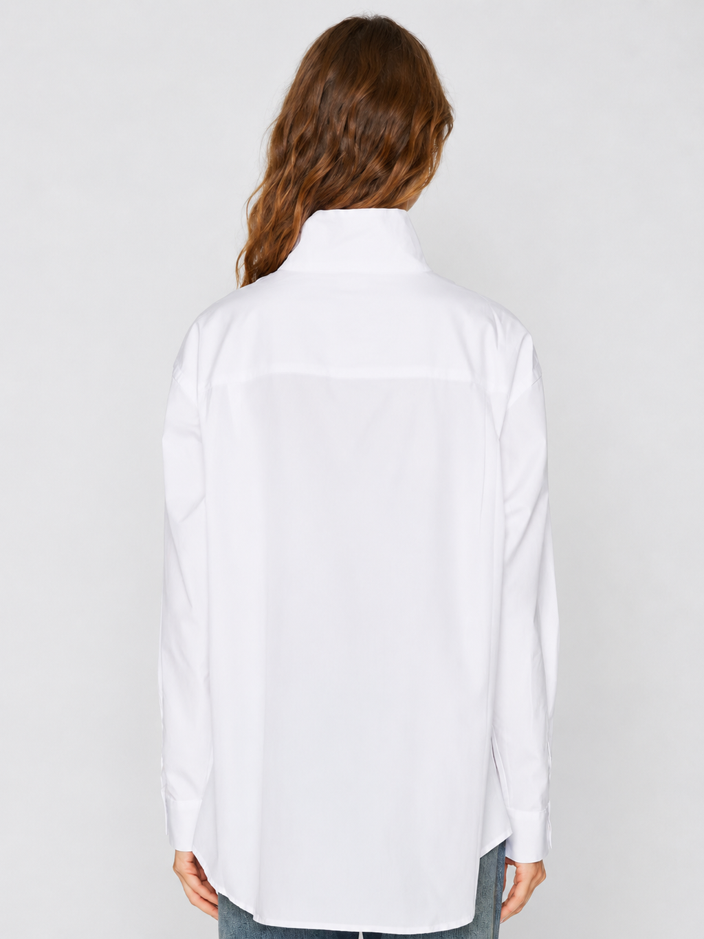 White High-Neck Oversized Button-Up Shirt
