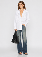 White High-Neck Oversized Button-Up Shirt