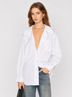 White High-Neck Oversized Button-Up Shirt