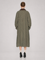 Contrast Collar Plaid Long Trench Coat