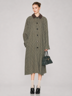 Contrast Collar Plaid Long Trench Coat