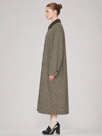 Contrast Collar Plaid Long Trench Coat
