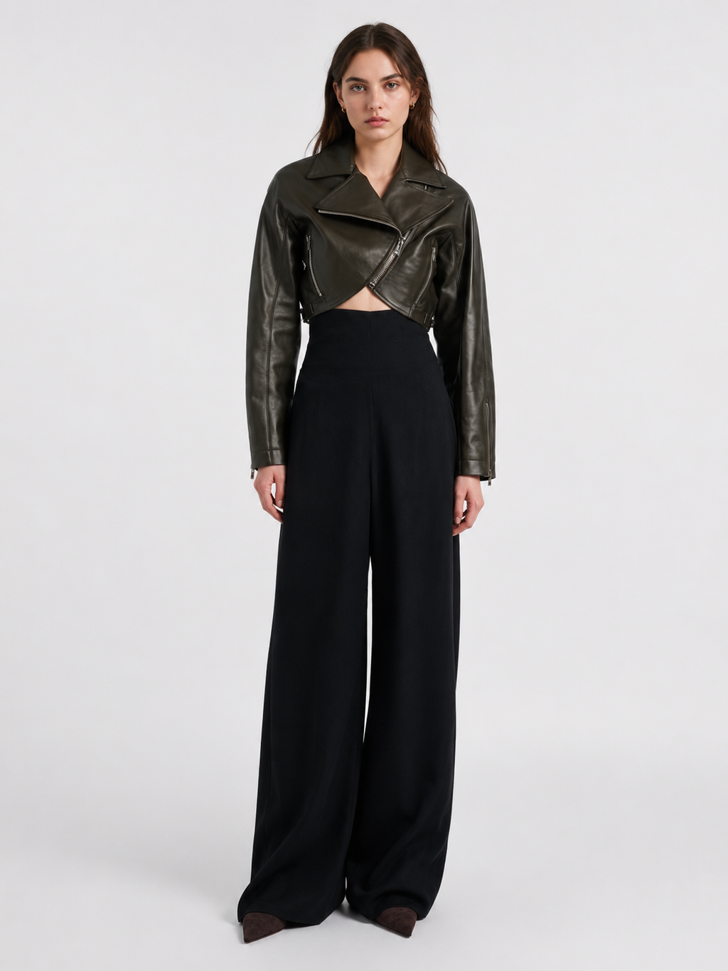 Black High-Waist Wide-Leg Tailored Pants