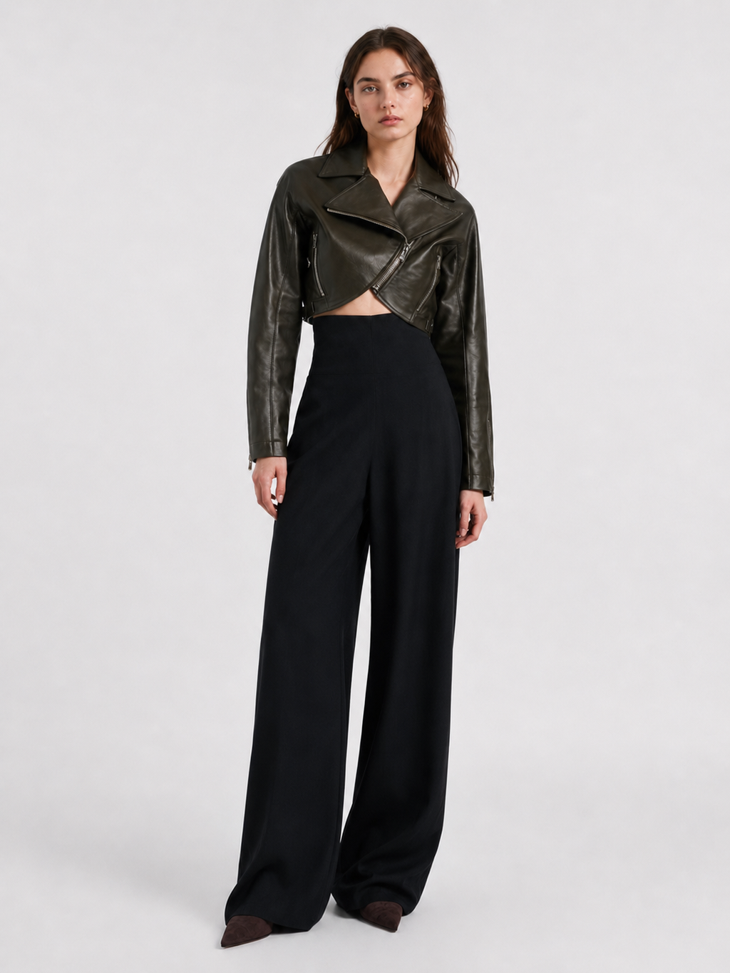 Black High-Waist Wide-Leg Tailored Pants