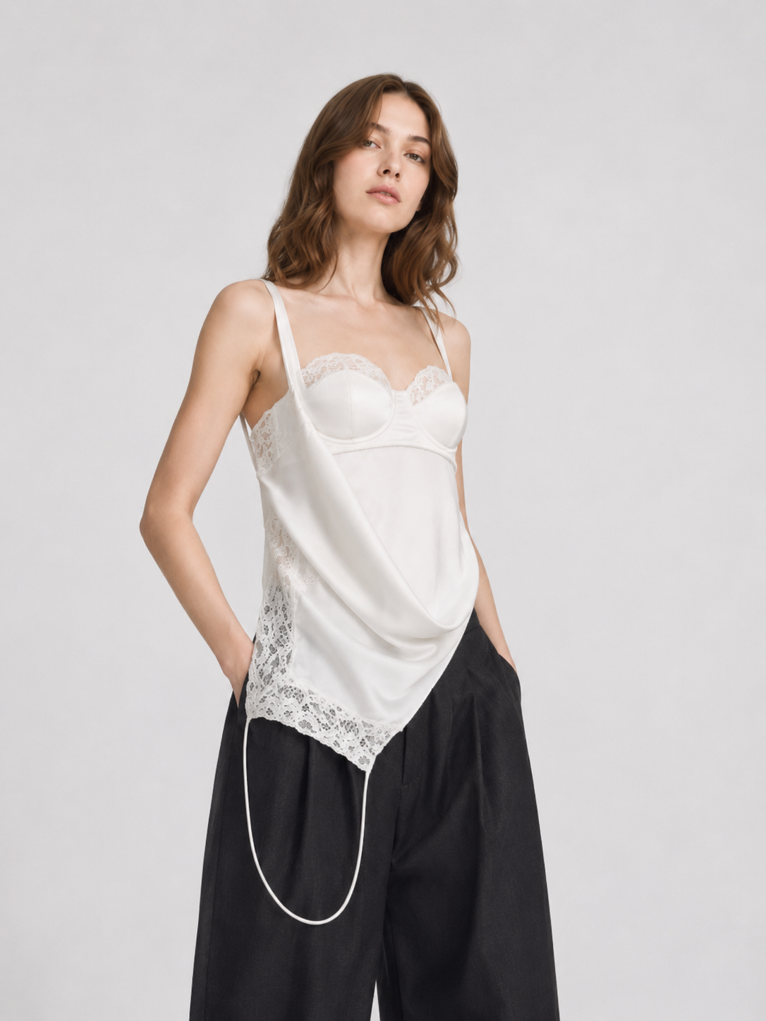 Lace-Trim Satin Corset Camisole Top