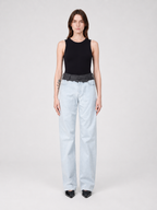 Light Wash Layered-Waist Straight-Leg Jeans