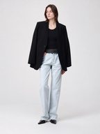 Light Wash Layered-Waist Straight-Leg Jeans