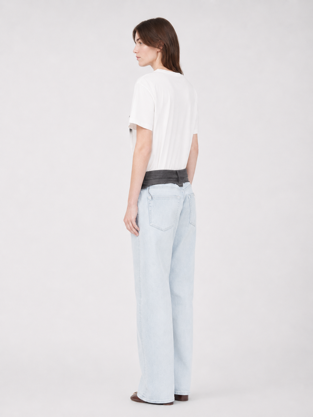 Light Wash Layered-Waist Straight-Leg Jeans