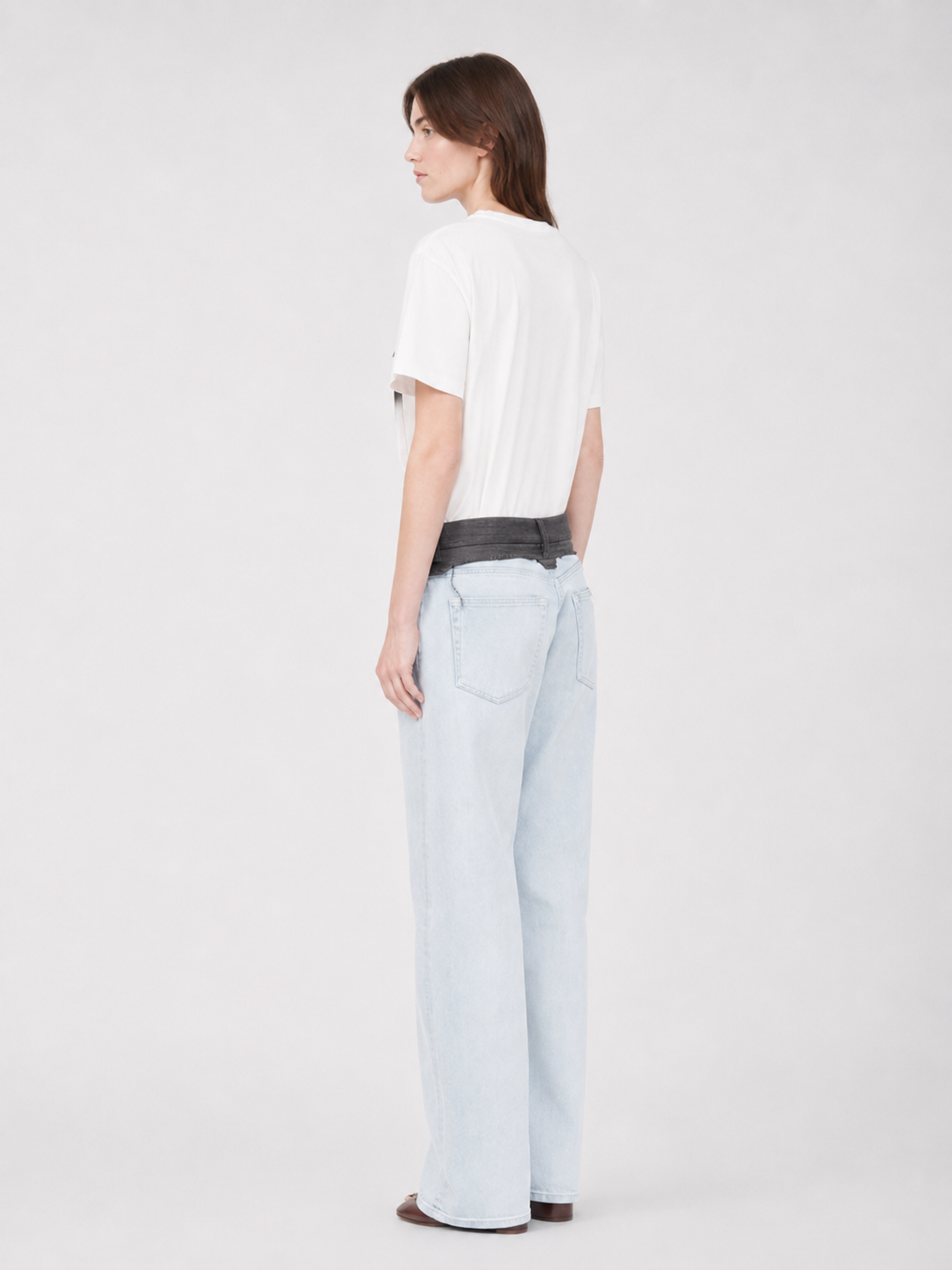 Light Wash Layered-Waist Straight-Leg Jeans