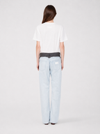 Light Wash Layered-Waist Straight-Leg Jeans