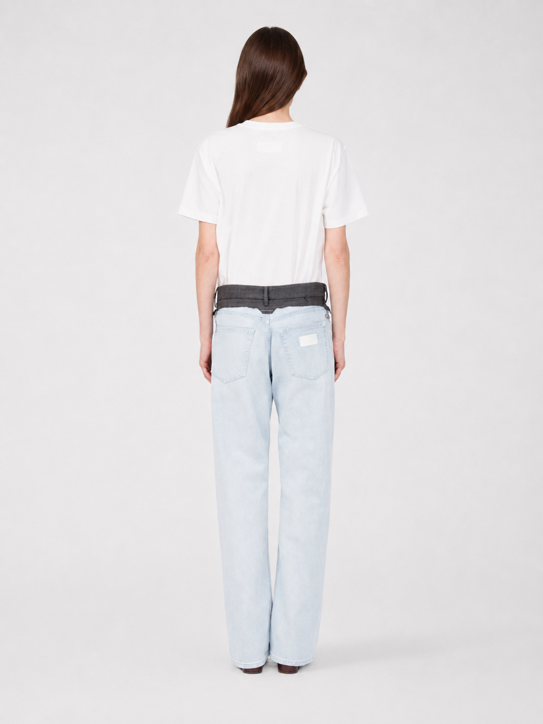 Light Wash Layered-Waist Straight-Leg Jeans