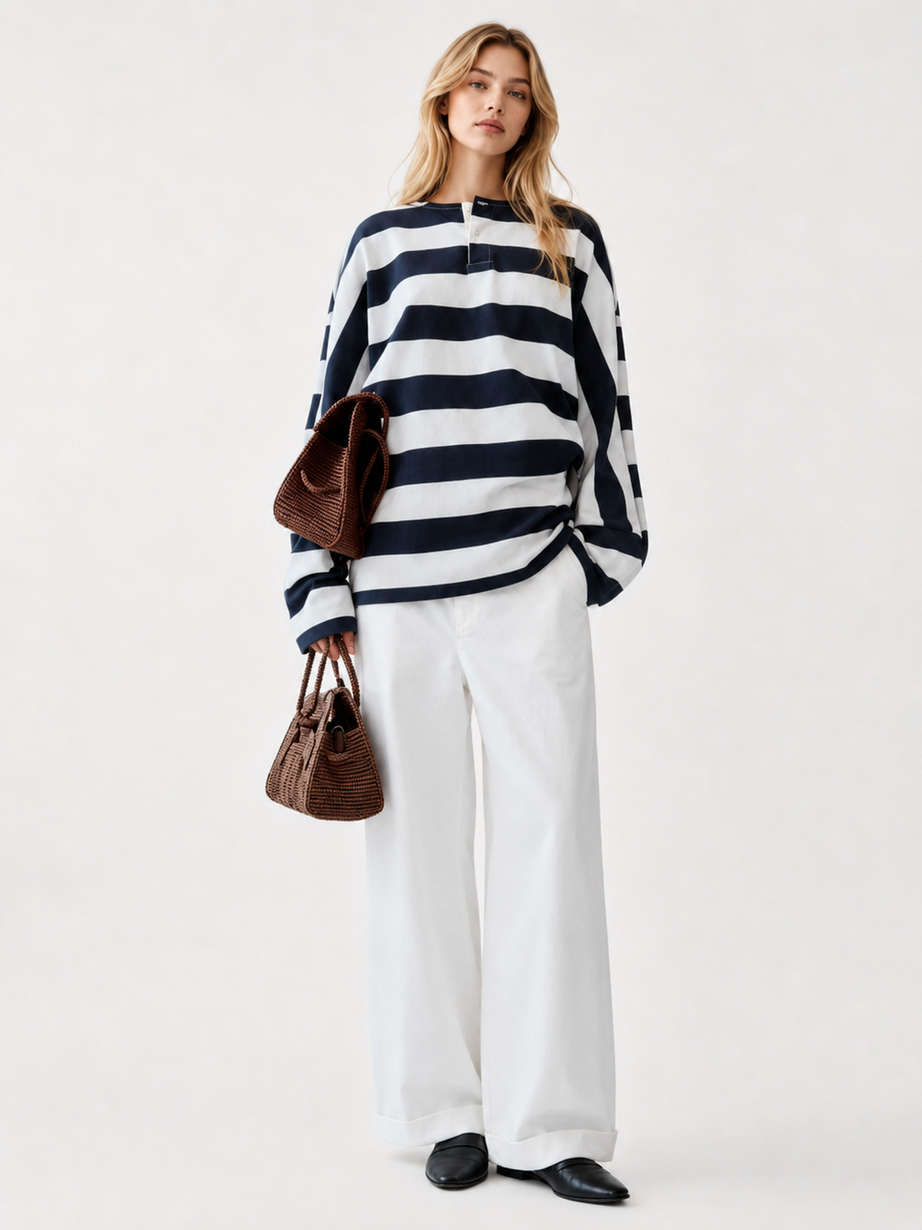 Navy Stripe Oversized Rugby Top