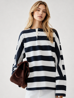Navy Stripe Oversized Rugby Top