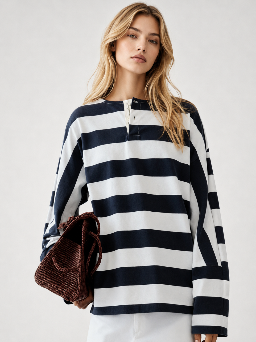 Navy Stripe Oversized Rugby Top