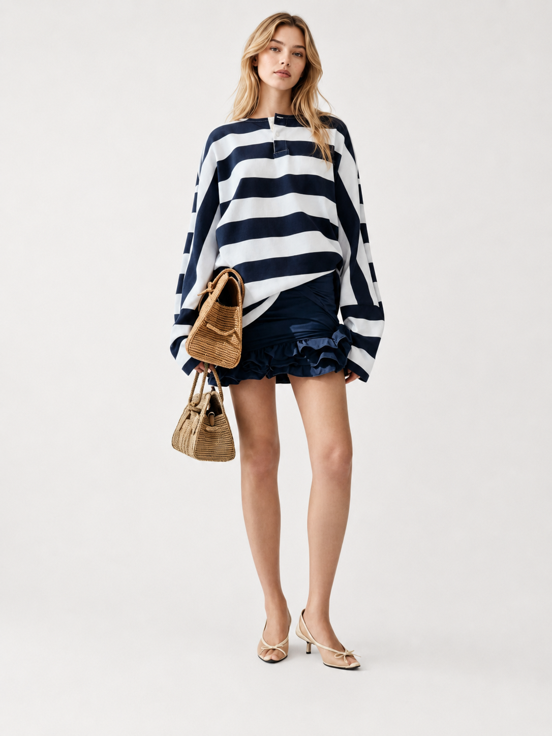 Navy Stripe Oversized Rugby Top