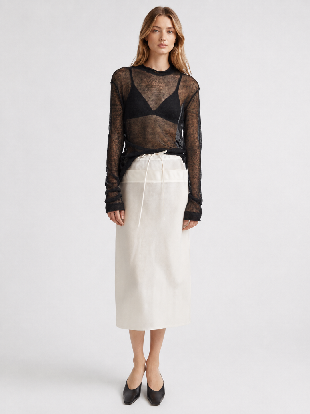 Black Sheer Mesh Long-Sleeve Top