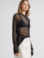 Black Sheer Mesh Long-Sleeve Top