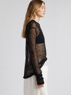 Black Sheer Mesh Long-Sleeve Top