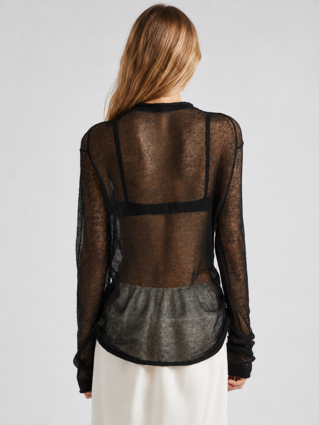 Black Sheer Mesh Long-Sleeve Top