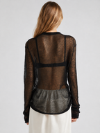 Black Sheer Mesh Long-Sleeve Top