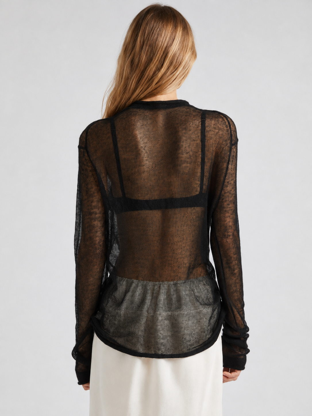 Black Sheer Mesh Long-Sleeve Top