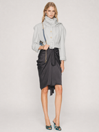 Sculpted Scarf-Collar Belted Cropped Jacket