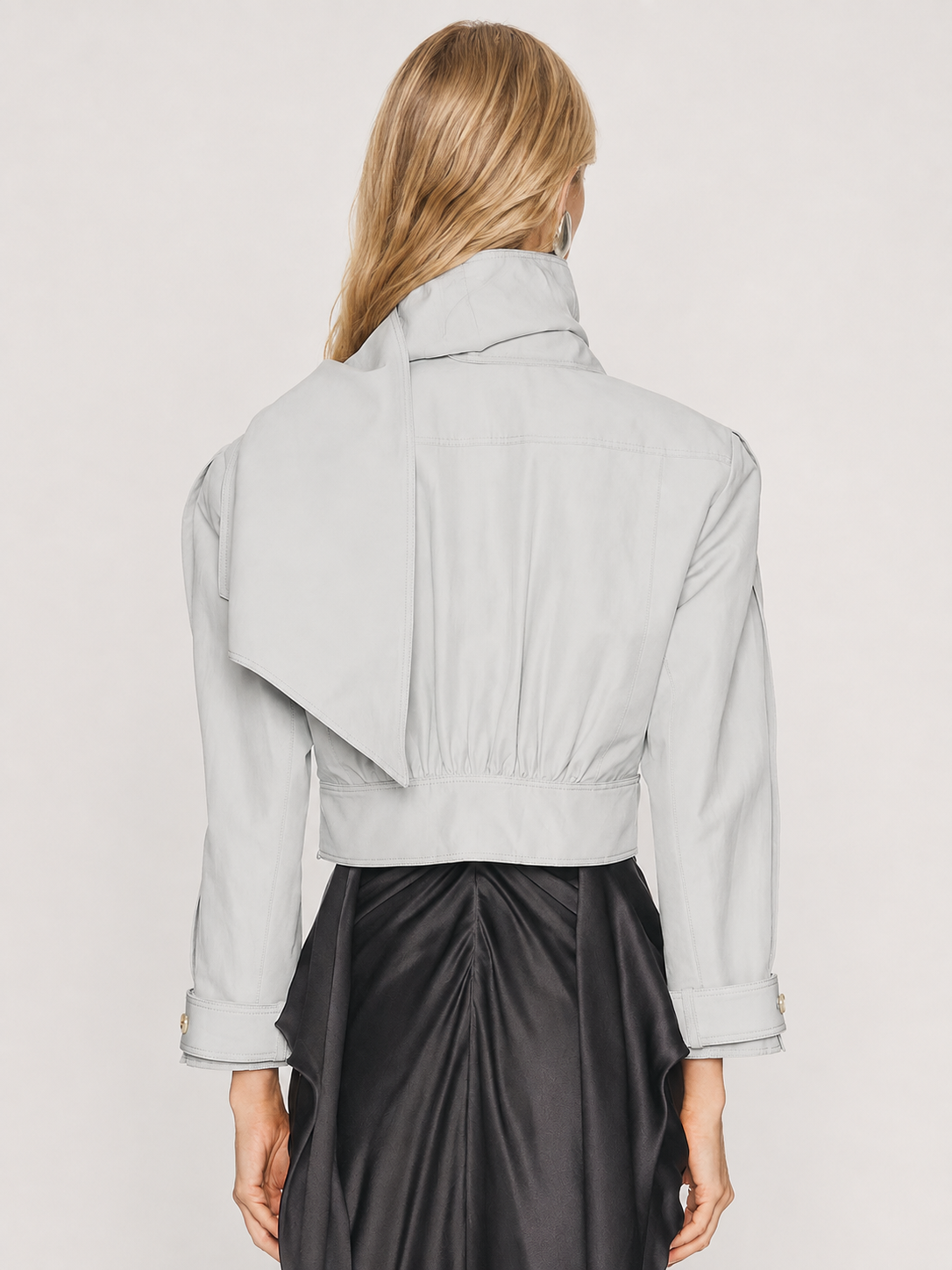 Sculpted Scarf-Collar Belted Cropped Jacket