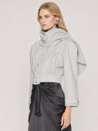 Sculpted Scarf-Collar Belted Cropped Jacket