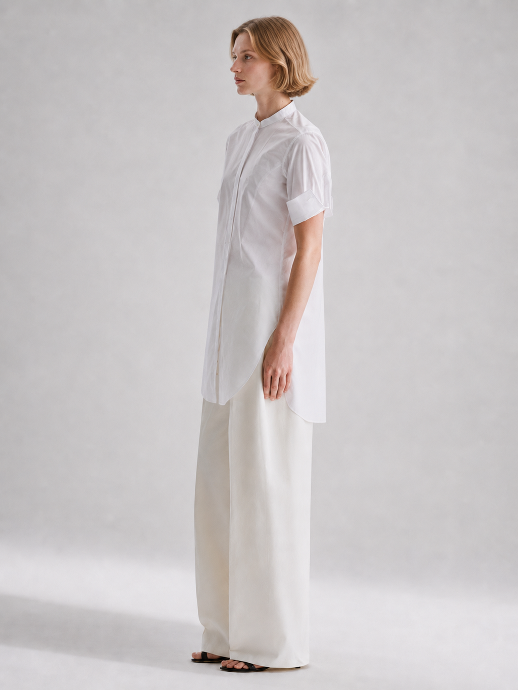 Mandarin Collar Short-Sleeve Shirt