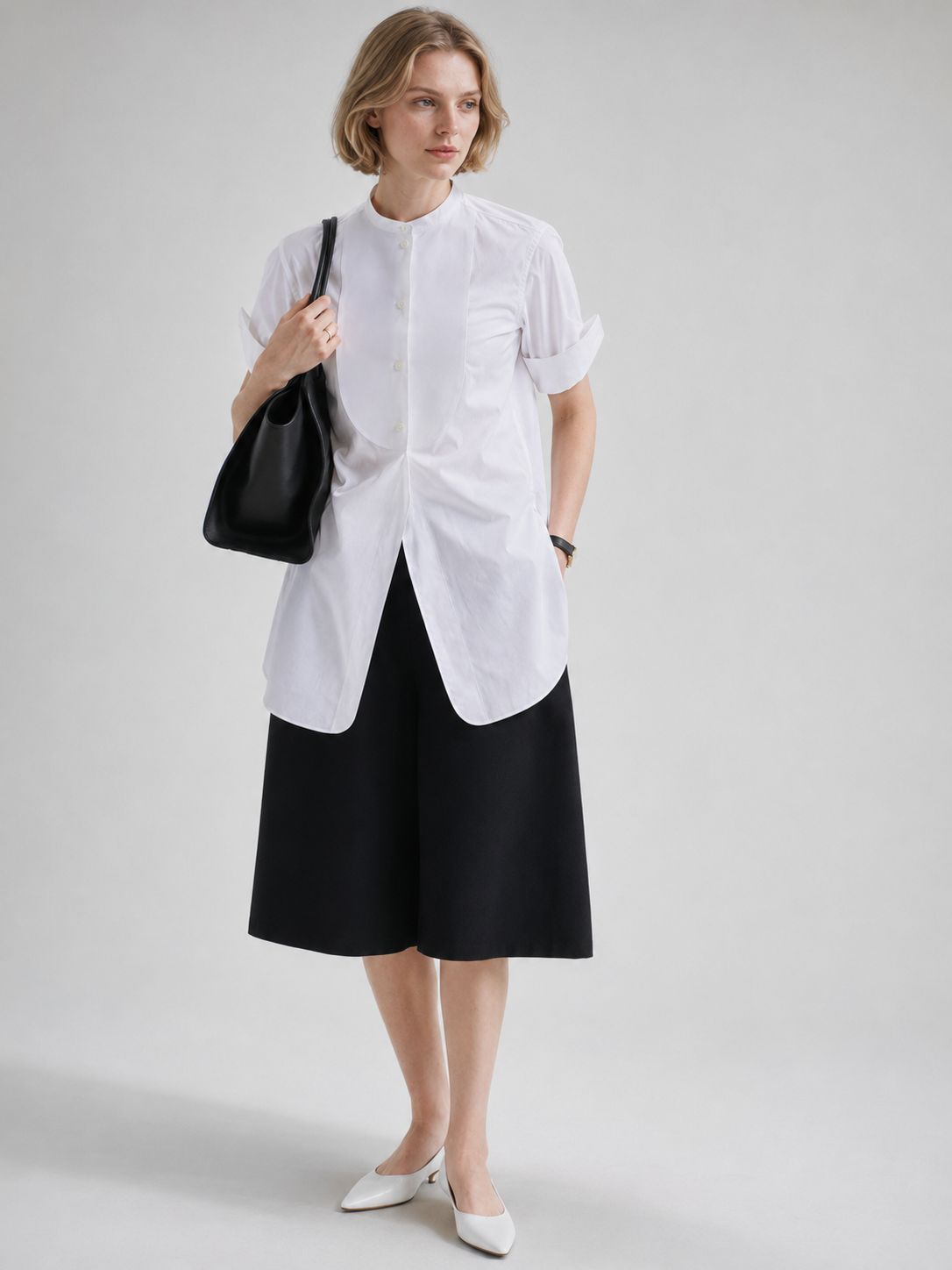Mandarin Collar Short-Sleeve Shirt