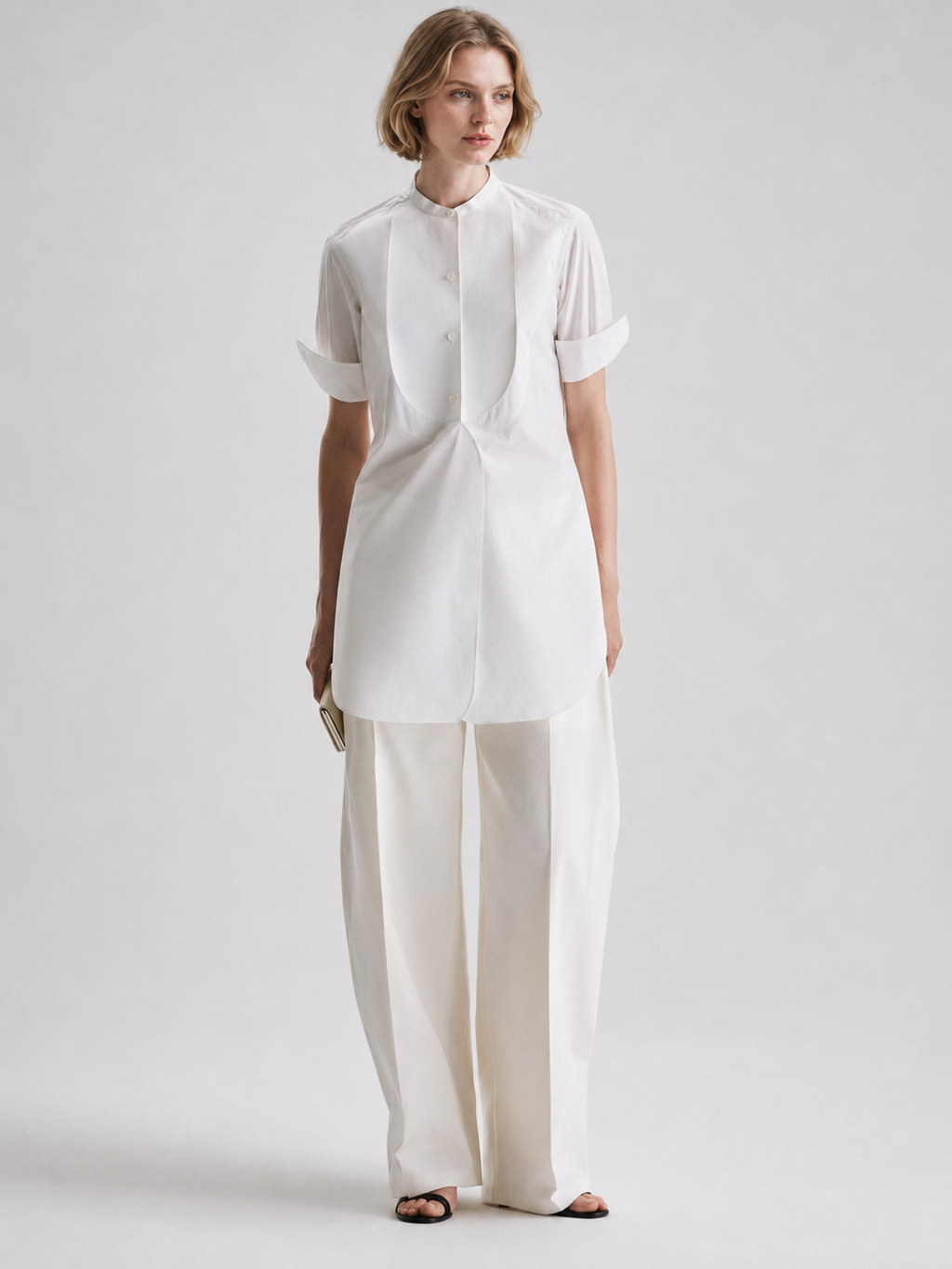 Mandarin Collar Short-Sleeve Shirt