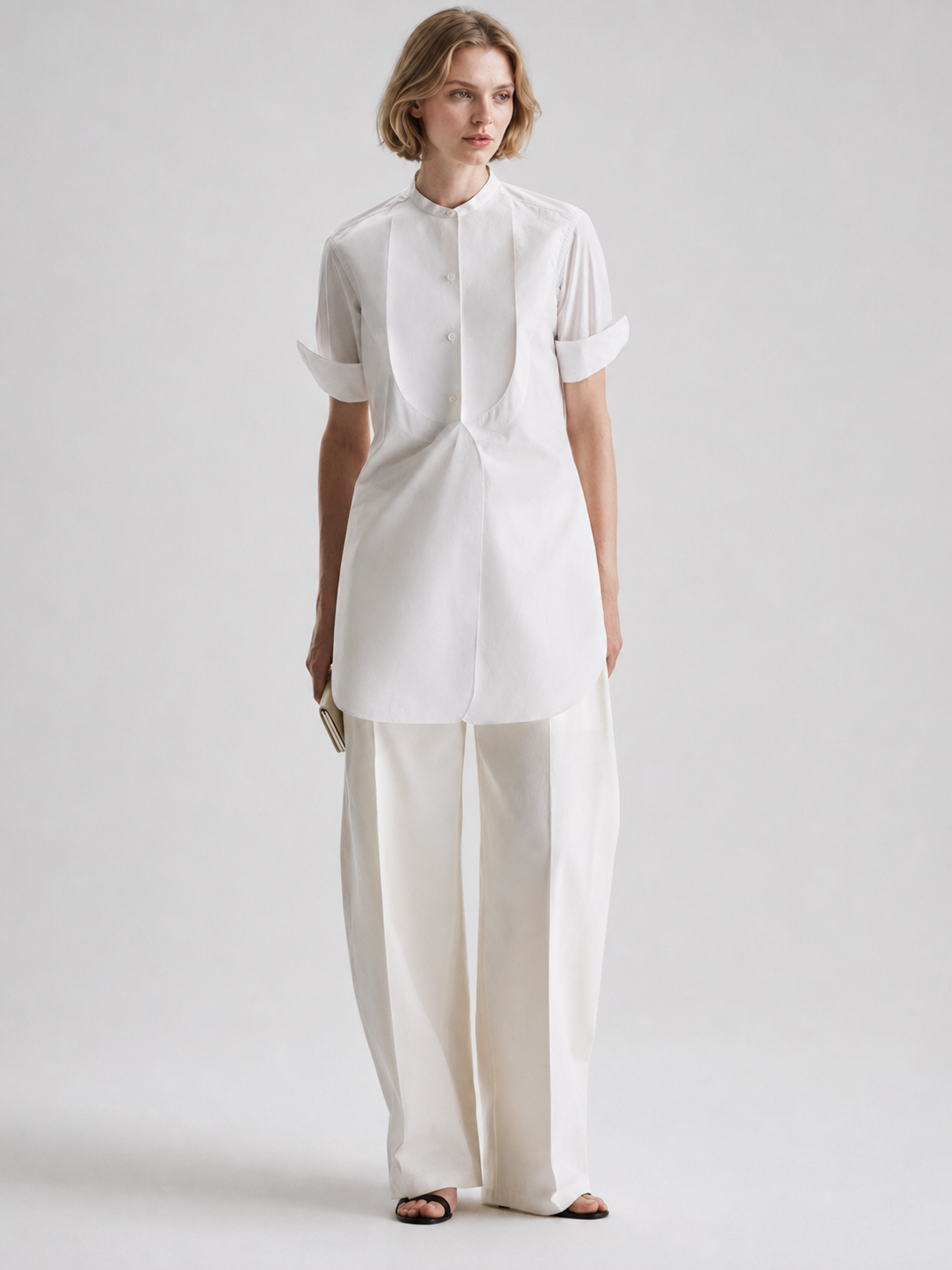 Mandarin Collar Short-Sleeve Shirt
