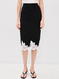 Contrast Lace Trim Midi Skirt